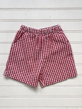 THE BAILEY BOYS EUC Red Gingham Seersucker Elastic Waist Preppy Pull On Shorts